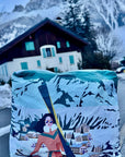 Clutch Bag for Apres Ski with matching Skier Chalet scene printed on bag