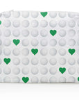 Zipper Pouch with golf ball and heart pattern on a white background