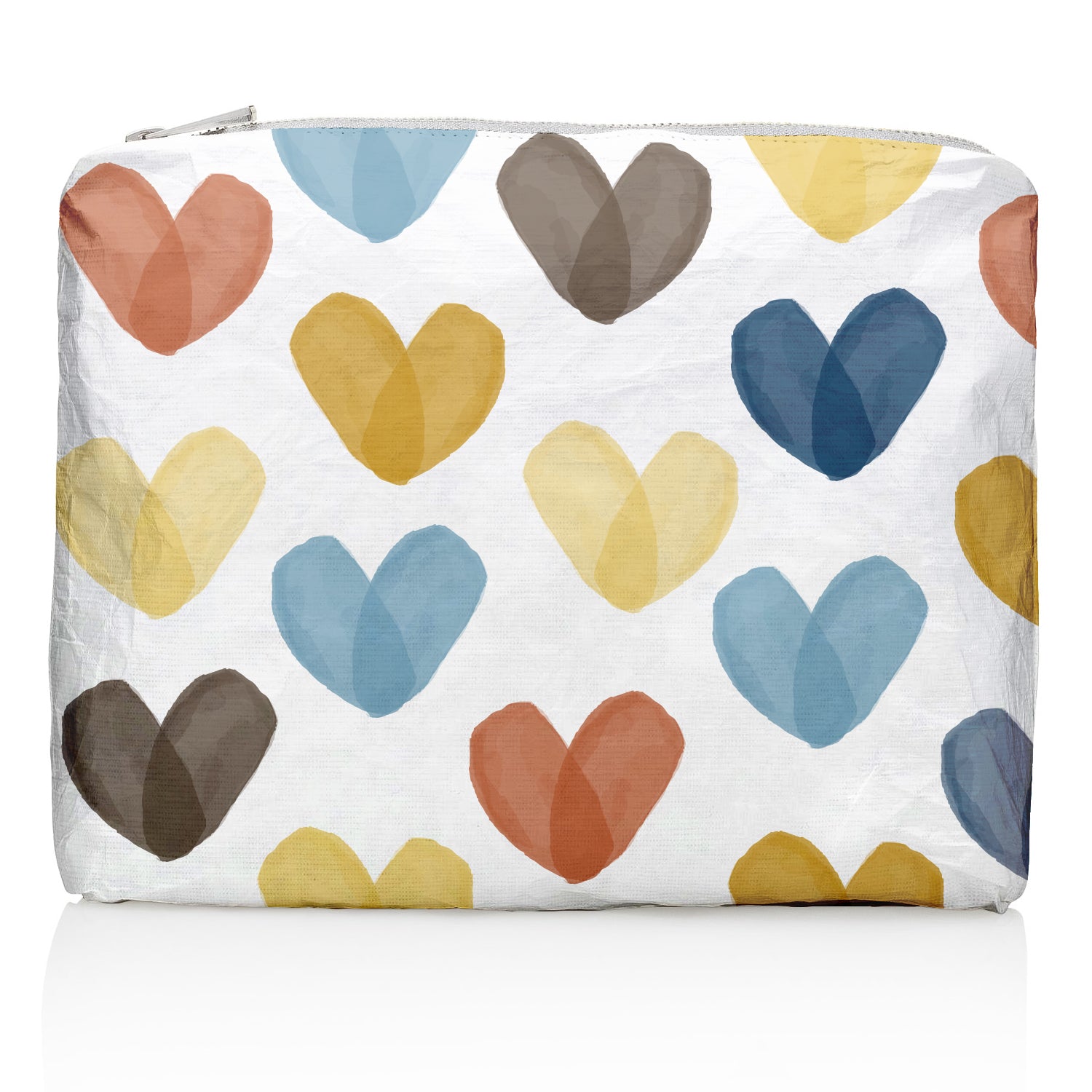 Medium Zipper Pouch with Heart Pattern in shades of blue bronze and yellow