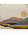 Medium Zipper Pouch Beige Blue Yellow Mountain Landscape
