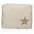 Medium Zipper Pouch in Shimmer Beige with western bronze star on white background