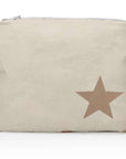 Medium Zipper Pouch in Shimmer Beige with western bronze star on white background