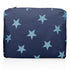 Medium Zipper Pouch Shimmer Navy with Multi Light Blue Stars on white