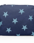 Medium Zipper Pouch Shimmer Navy with Multi Light Blue Stars on white