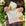 Person holding a white pouch with gold hearts against a Christmas tree background