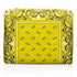 Yellow pouch with black paisley bandana pattern on a white background
