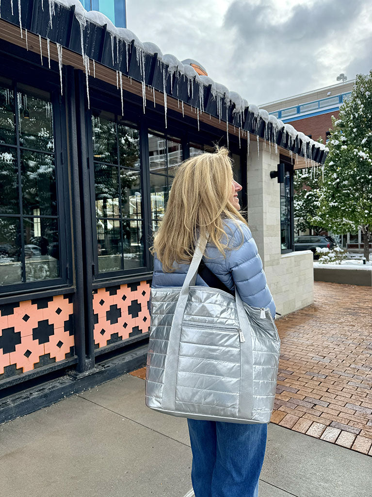 Shoulder Bag Metallic Silver Puffer