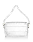 Mini Puffer Purse in Shimmer White with Enamel Strap