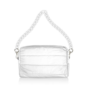 Mini Puffer Purse in Shimmer White with Enamel Strap