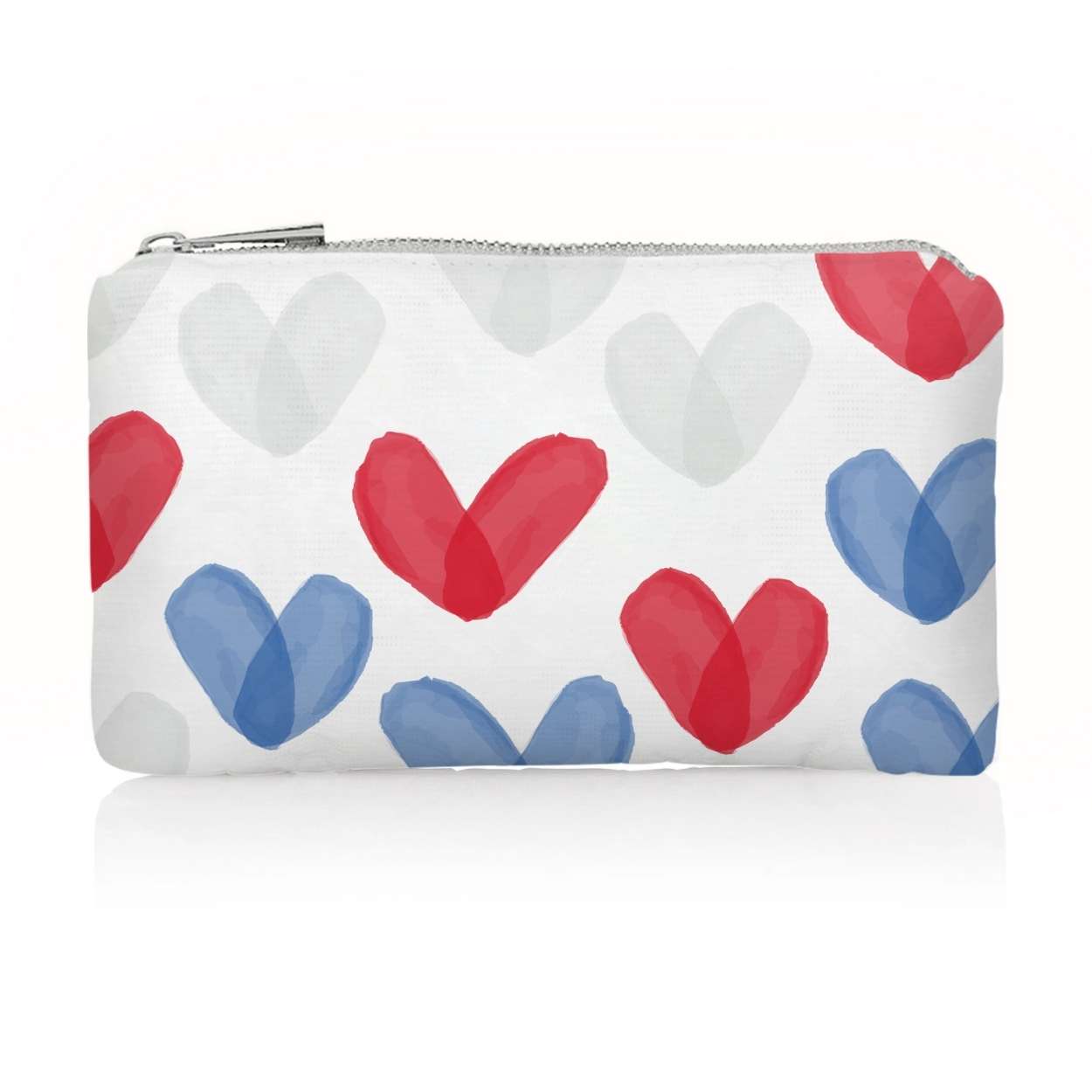 Mini Zipper Pouch Language of Love Red White Blue Heart print on White Background