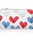 Mini Zipper Pouch Language of Love Red White Blue Heart print on White Background