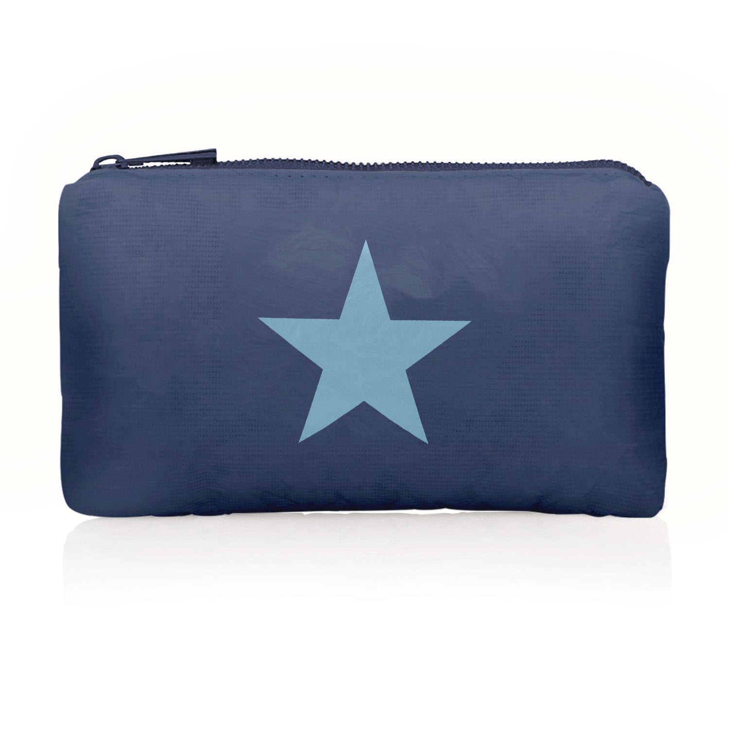 Mini Zipper Pouch Navy Light Blue Star on White