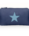 Mini Zipper Pouch Navy Light Blue Star on White
