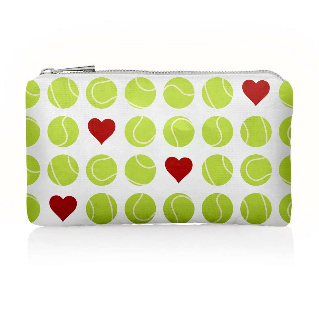 Mini zipper pouch in tennis LOVE pattern on white background