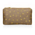 Mini shimmer bronze zipper pouch with metallic gold heart, moon, and star print on white background