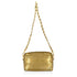 Gold handbag with chain strap on a white background
