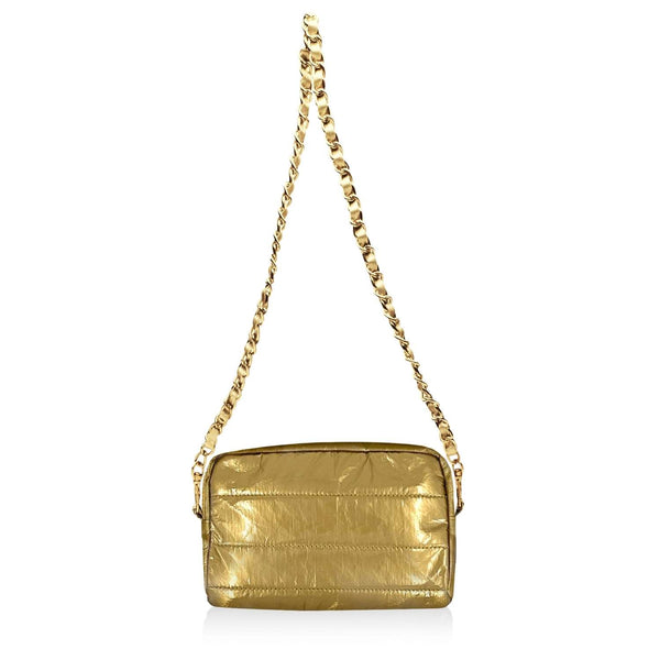 Mini Puffer Purse, Clutch, Wristlet in Gold - Water  display picture 1
