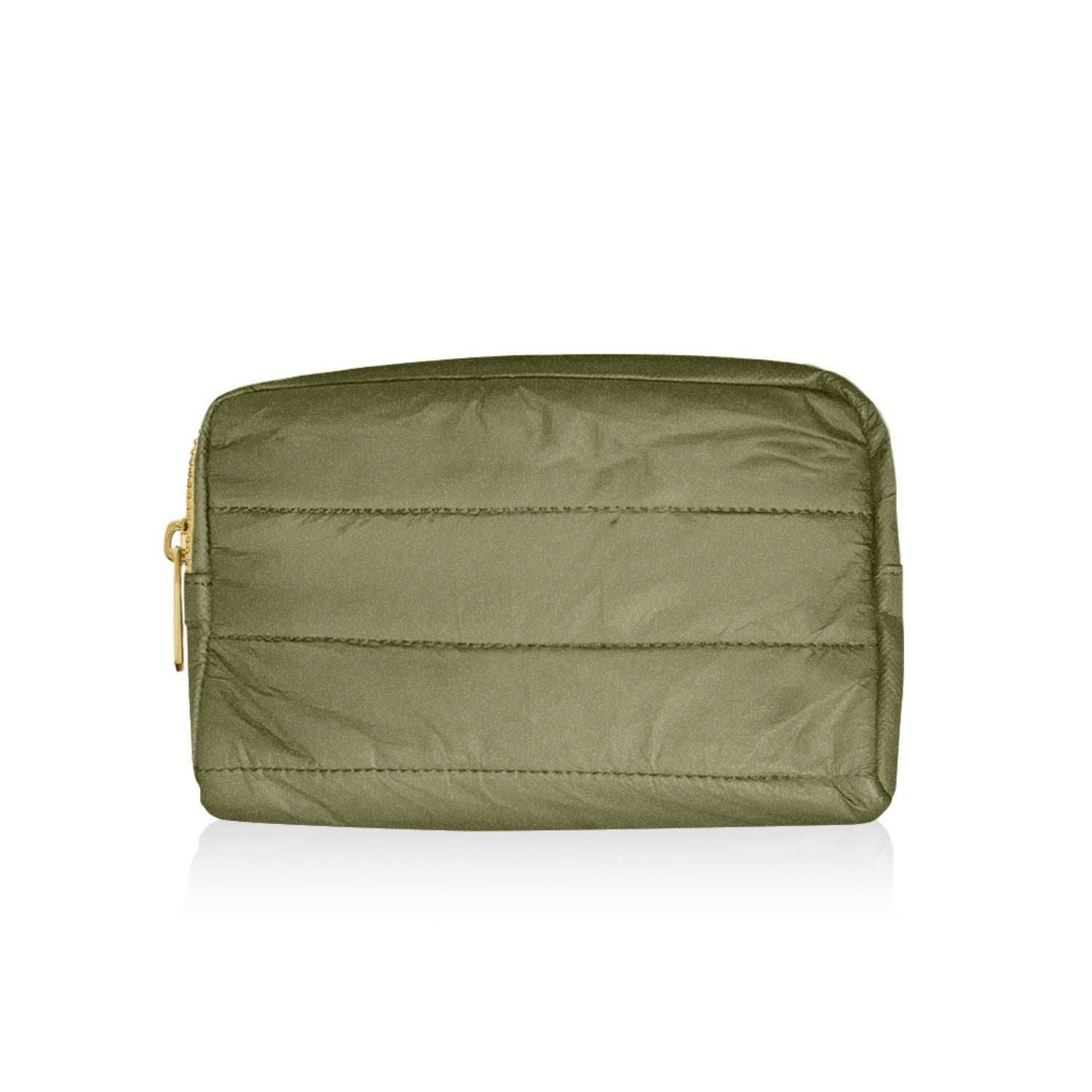 Clutch Bag in Army Green with Gold Zipper on white background