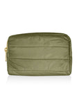 Clutch Bag in Army Green with Gold Zipper on white background