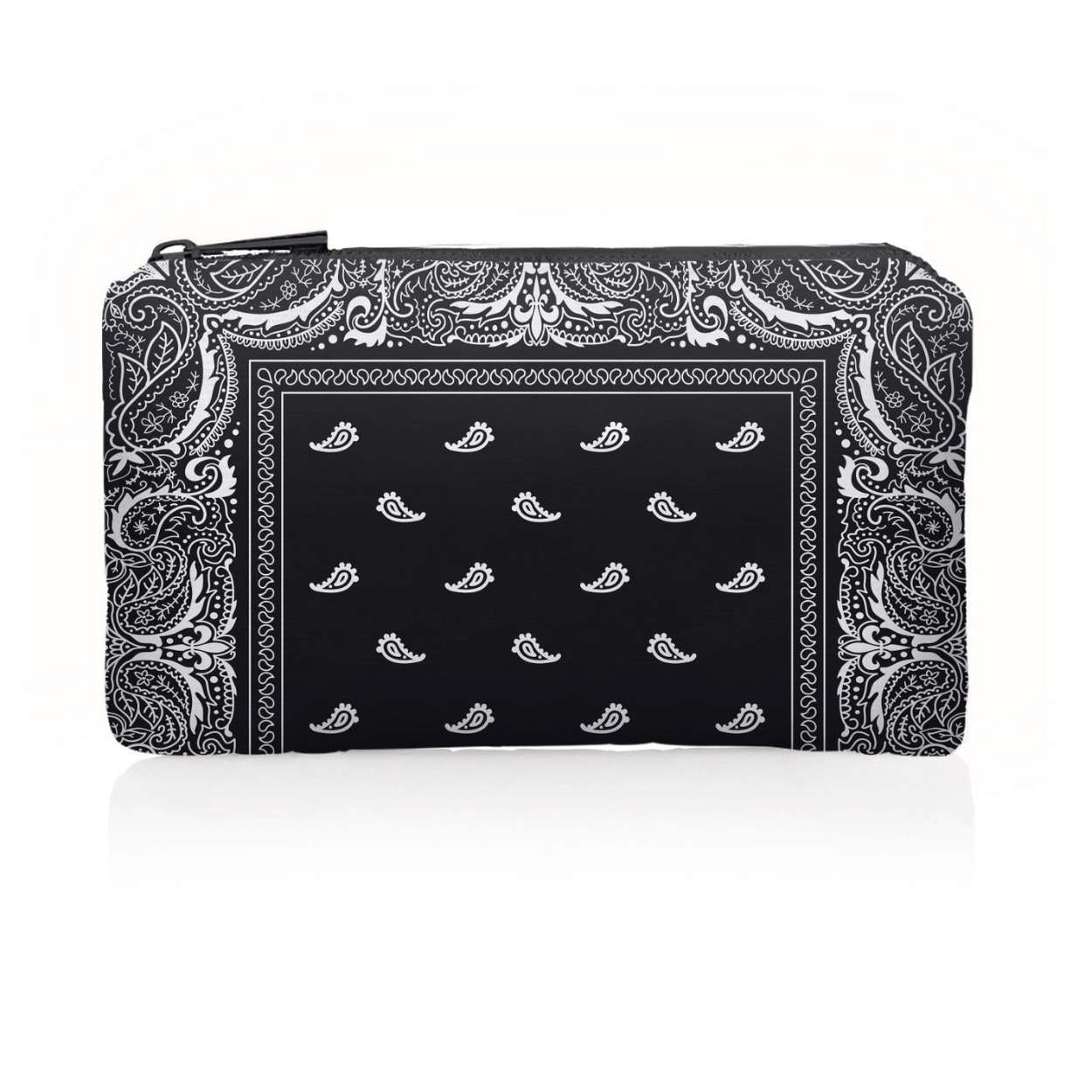 Mini Pouch with Black Paisley Bandana Print on white background