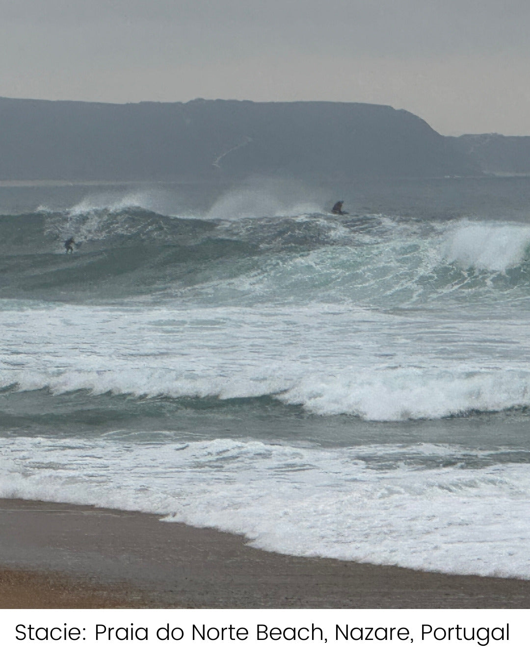Waves on Praia do Norte Beach in Nazare Portugal