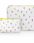 Two zipper pouches with pickleball players unisex on a white background