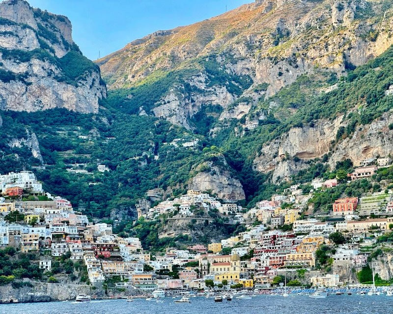 Positano, Italy, with its colorful buildings on the coast.