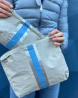 Pouch Set in Gray with Blue Stripe