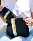 Pouch Set in Black with Silver and Gold Stripes