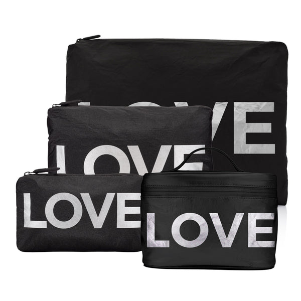 Four Packs - Black with Silver LOVE - Jumbo, Medium, Mini