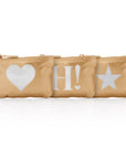 Emergency pouch set in gold with silver heart, silver H!, and silver star