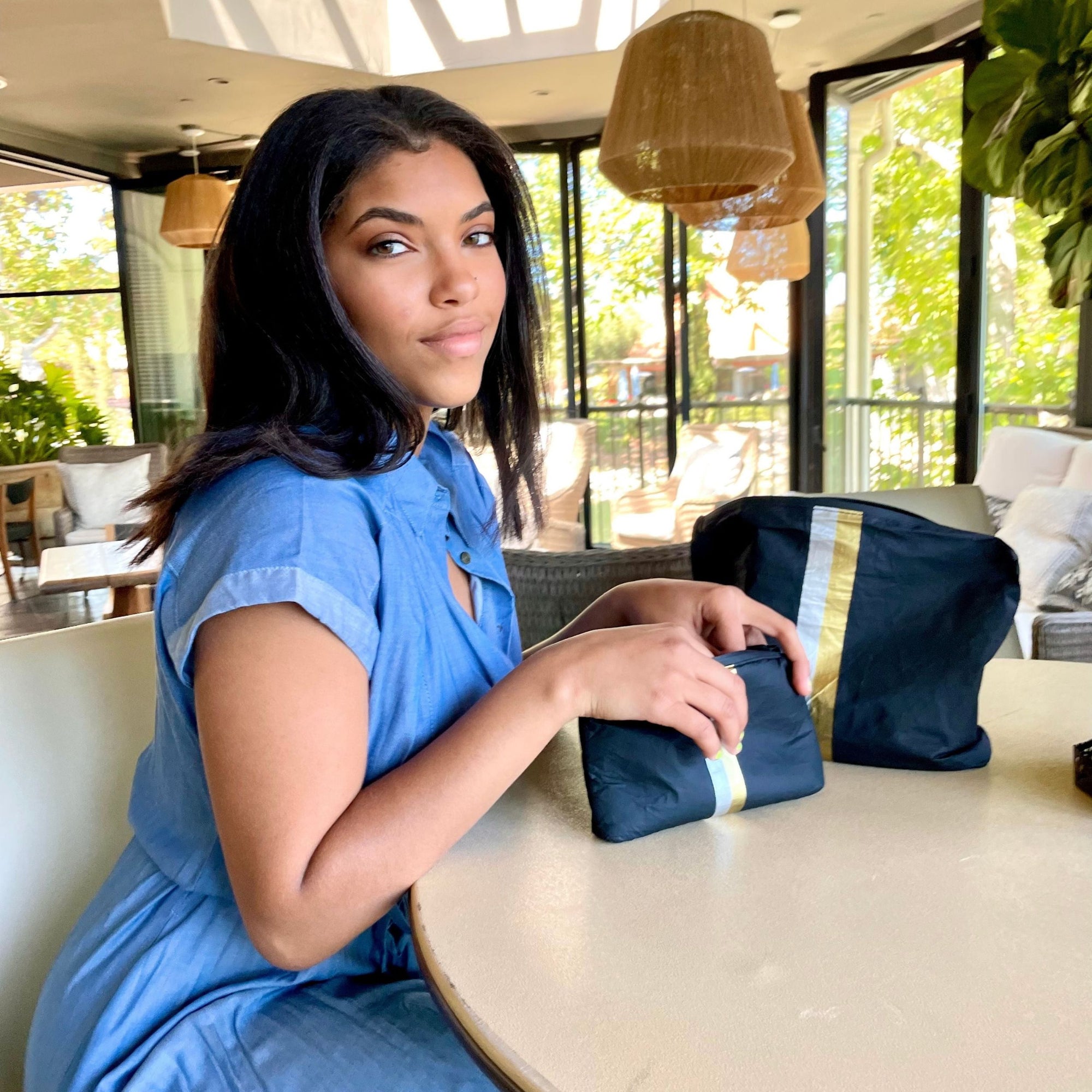 Pouch Set in Black with Silver and Gold Stripes