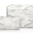 Medium and mini zipper pouch in shimmer white and gray camouflage