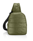 Puffer Crossbody Backpack in Shimmer Olive Green
