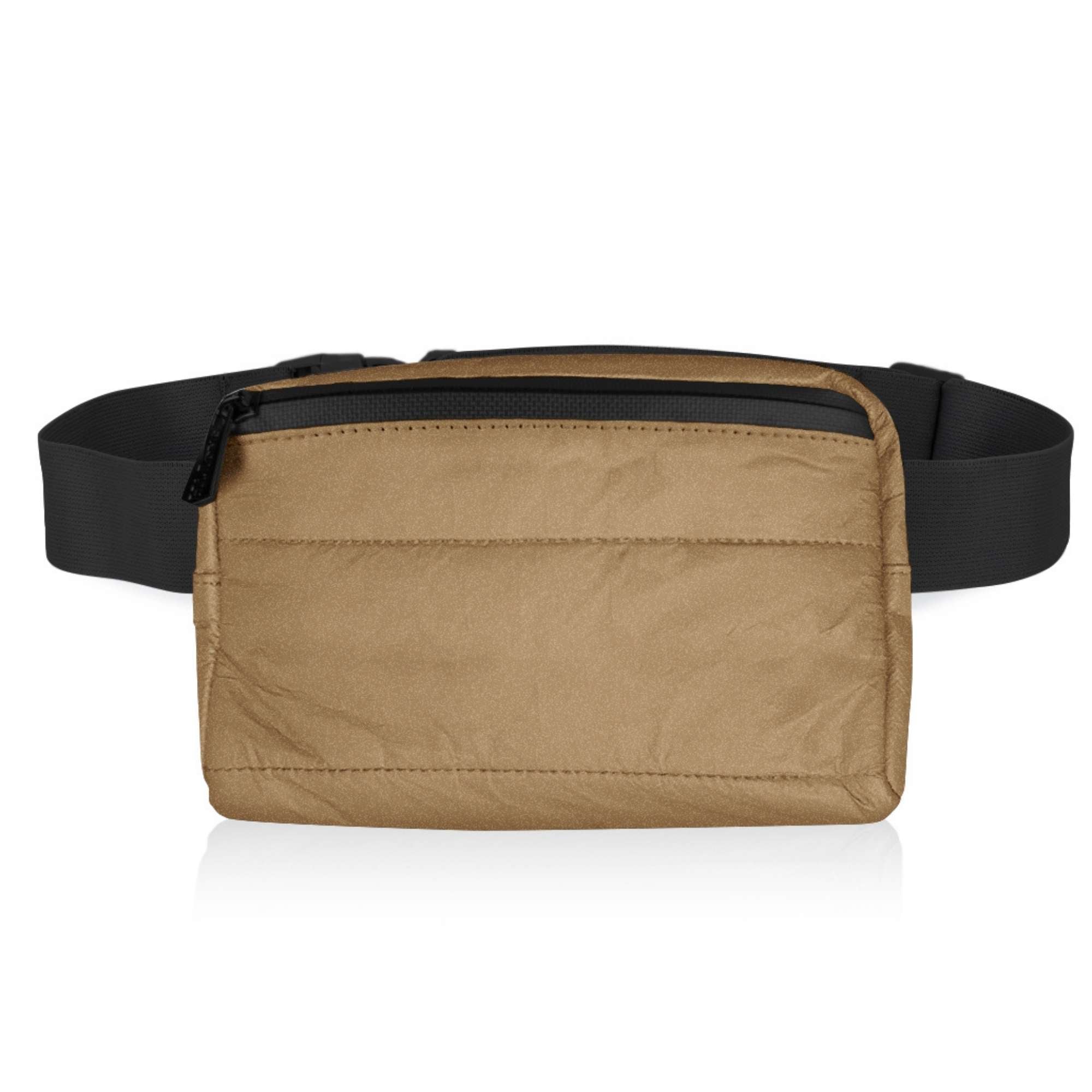 Puffer Crossbody Fanny Pack Belt Bag in Shimmer Bronze on white background