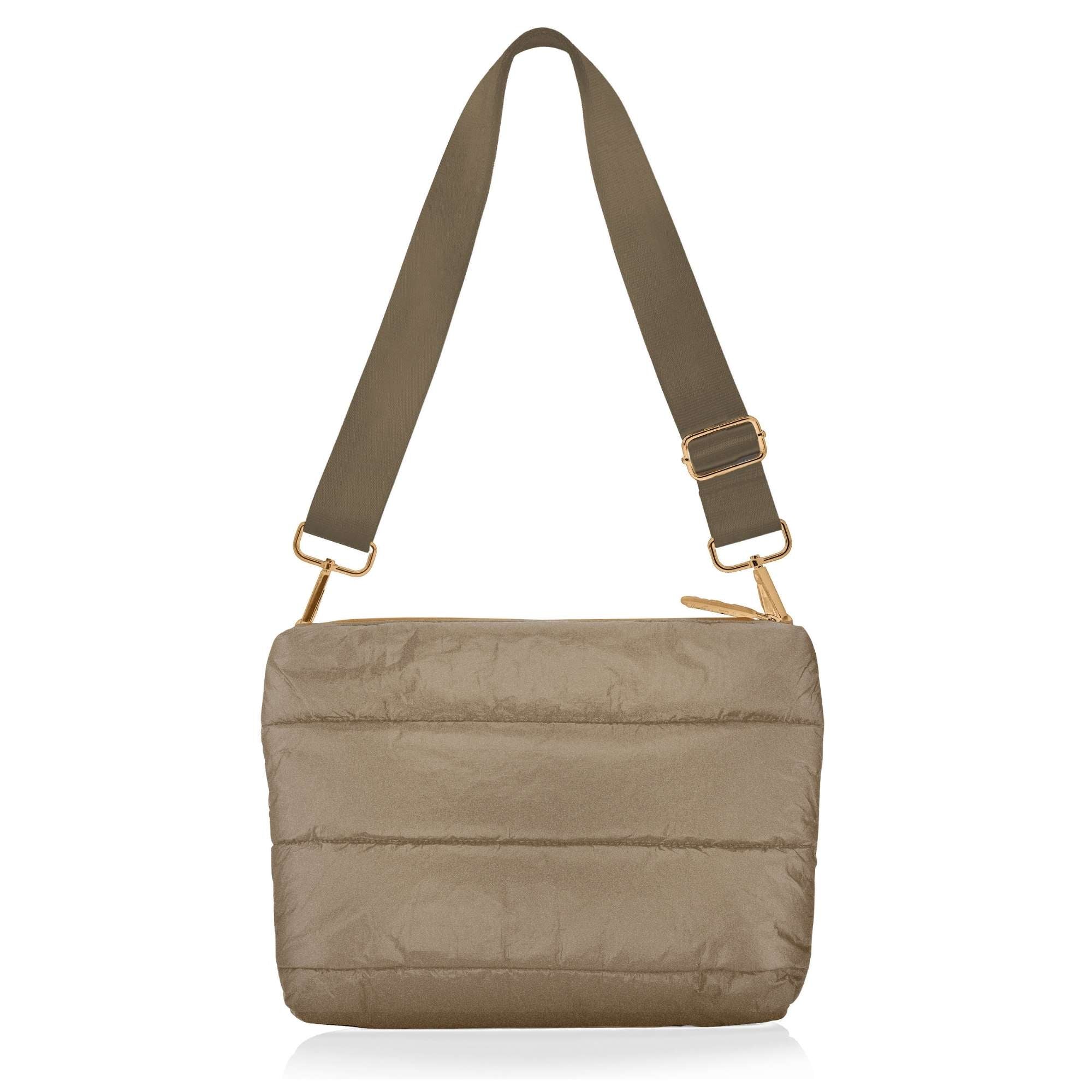 Quilted Puffer Purse Shimmer Bronze Golden Zipper