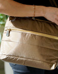 Quilted Puffer Purse Shimmer Bronze Gold Zipper Matching Bronze Strap