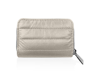 puffer zipper wallet in shimmer beige