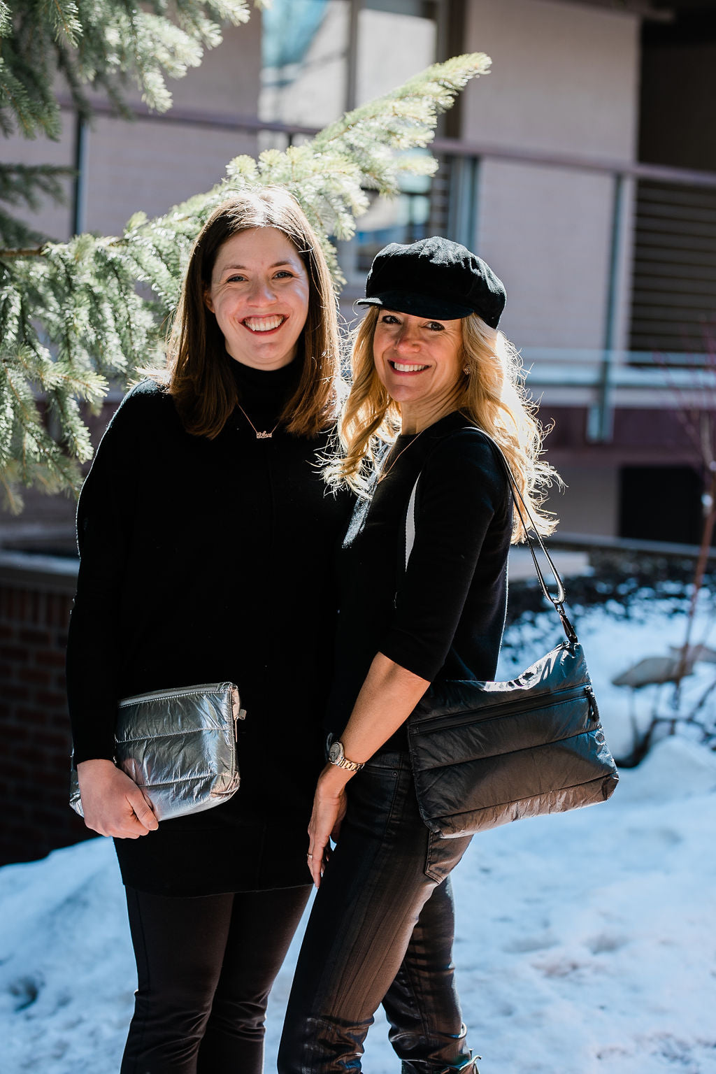 Hi Love Travel Puffer Purse with removable strap and magnetic closure, wearable as crossbody or clutch.