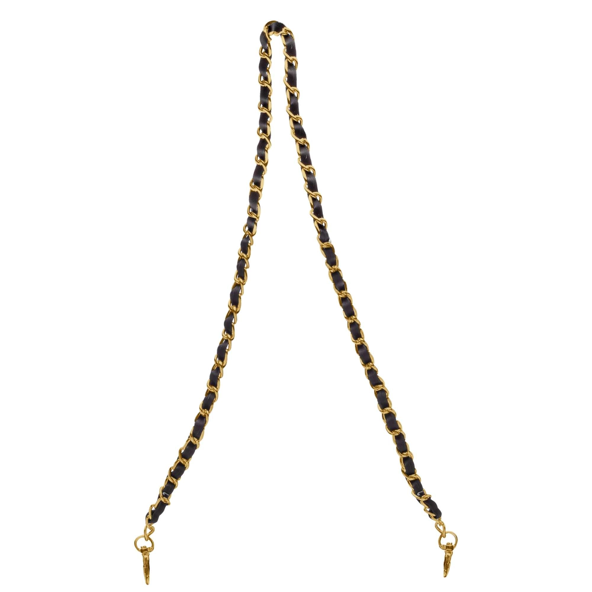 Crossbody Purse Strap in braided Gold Metal and Black vegan leather 