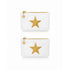 Two white zippered pouches with large gold star designs on the front, shown on a clean white background.