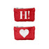 Set of two red card pouches. The top pouch has a large white letter H and an exclamation mark, while the bottom pouch has a large white heart.
