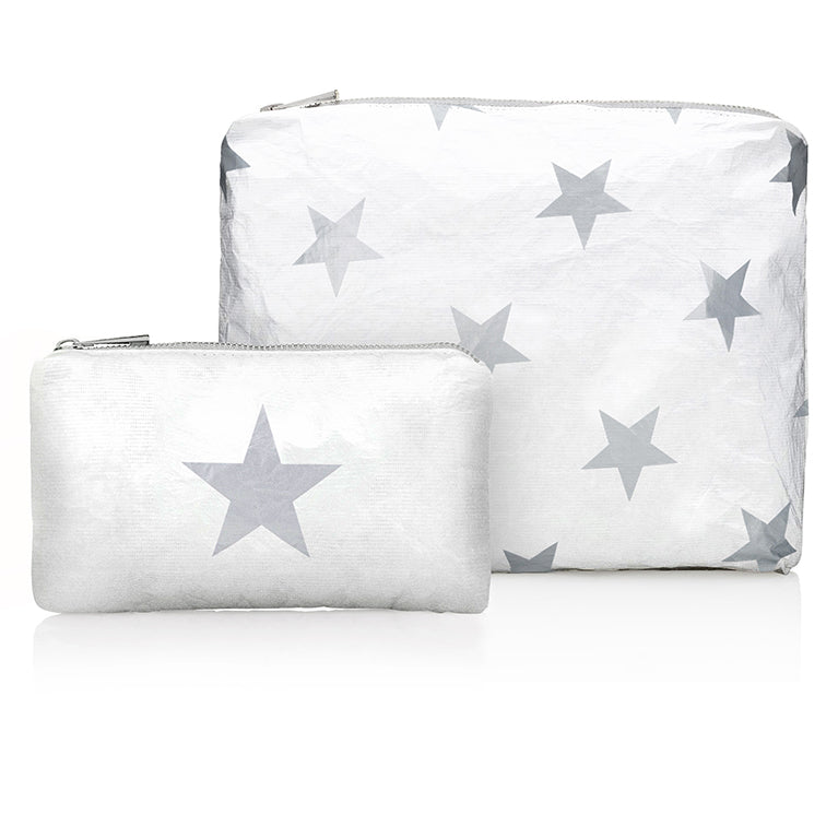 Set of Two Shimmer White with Multi Silver Stars