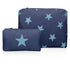 Set of two zipper pouches in shimmer navy blue with light blue stars