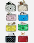Eight Card Pouches Bandana Print White Beige, Pink, Blue, Yellow, Green Black and Red.