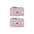 Two pink coin purses with black and pink heart bandana print on a white background