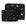 Two black pouches with colorful butterfly patterns on a white background