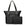 Black signature travel tote with a matching  medium zip pouch in back, both featuring the signature striped and printed pattern.