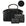 A black duffel bag with signature print handles and side trim, shown with two matching zip pouches in front. The pouches have a white star and moon pattern, and a circular inset at the top shows a close-up of the black patterned strap detail.