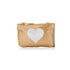 A metallic gold zippered pouch with a large white heart printed on the front, set against a plain white background.